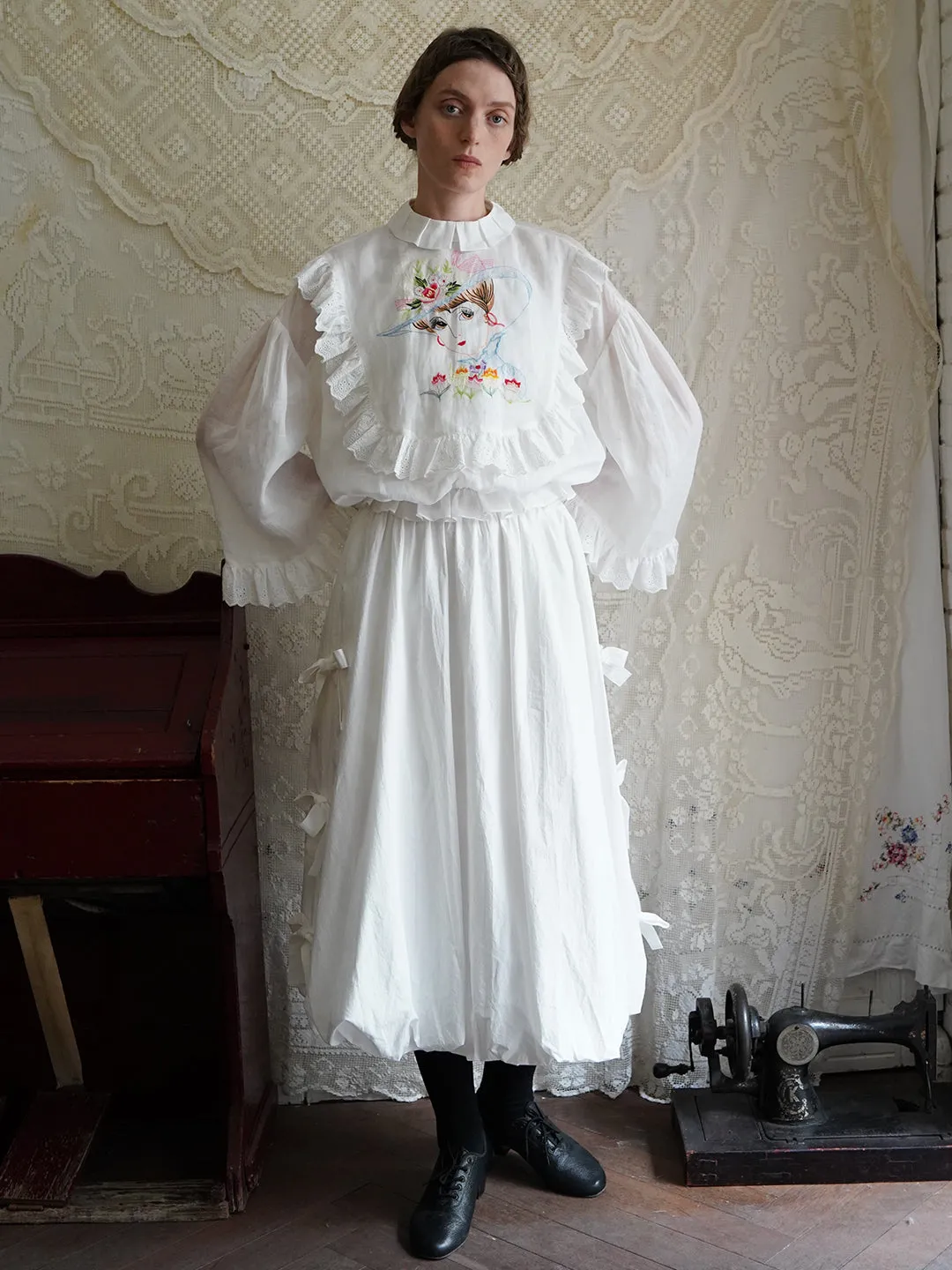 Unlogical Poem Victorian Style Embroidered Ramie Top