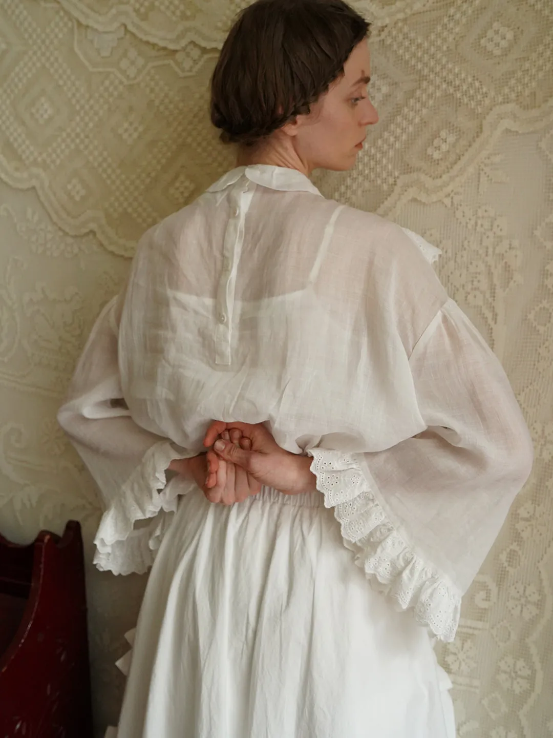 Unlogical Poem Victorian Style Embroidered Ramie Top