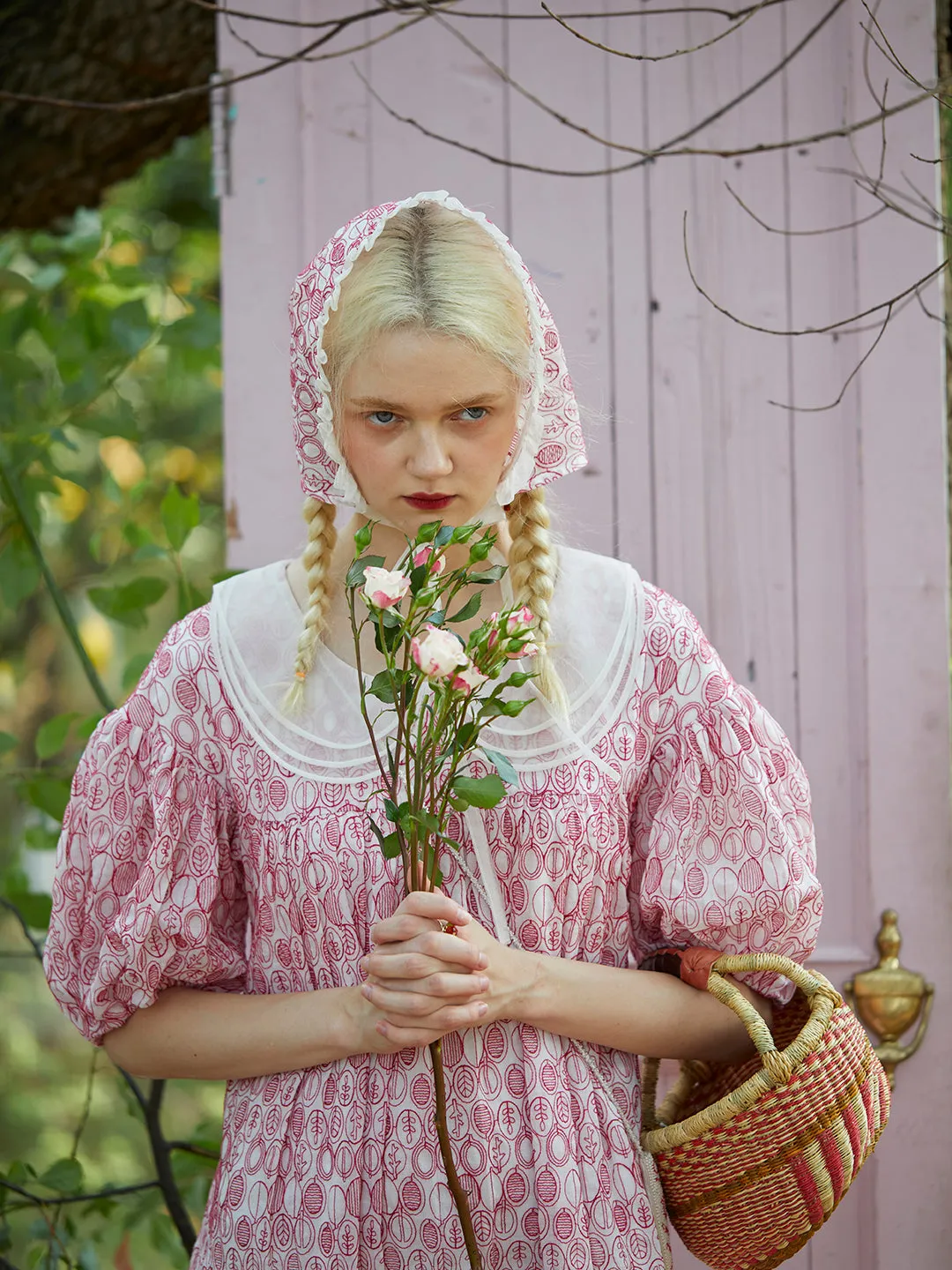 Unlogical Poem Vintage Ramie Embroidered Silk Organza Bonnet Hat