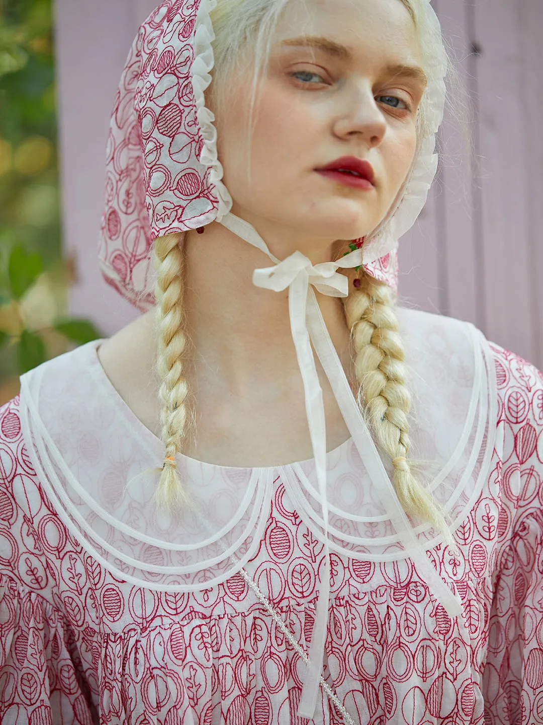 Unlogical Poem Vintage Ramie Embroidered Silk Organza Bonnet Hat