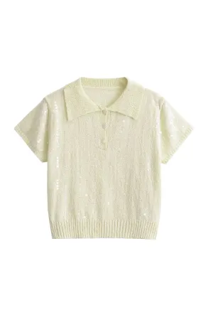 ‘Ustina’ Plastic Sequins Knit Short Sleeve Top