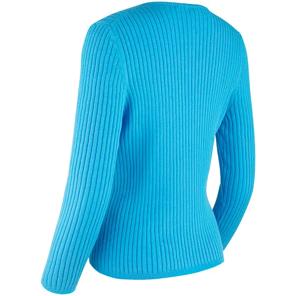 V-Neck Rib Pullover in Aquamarina