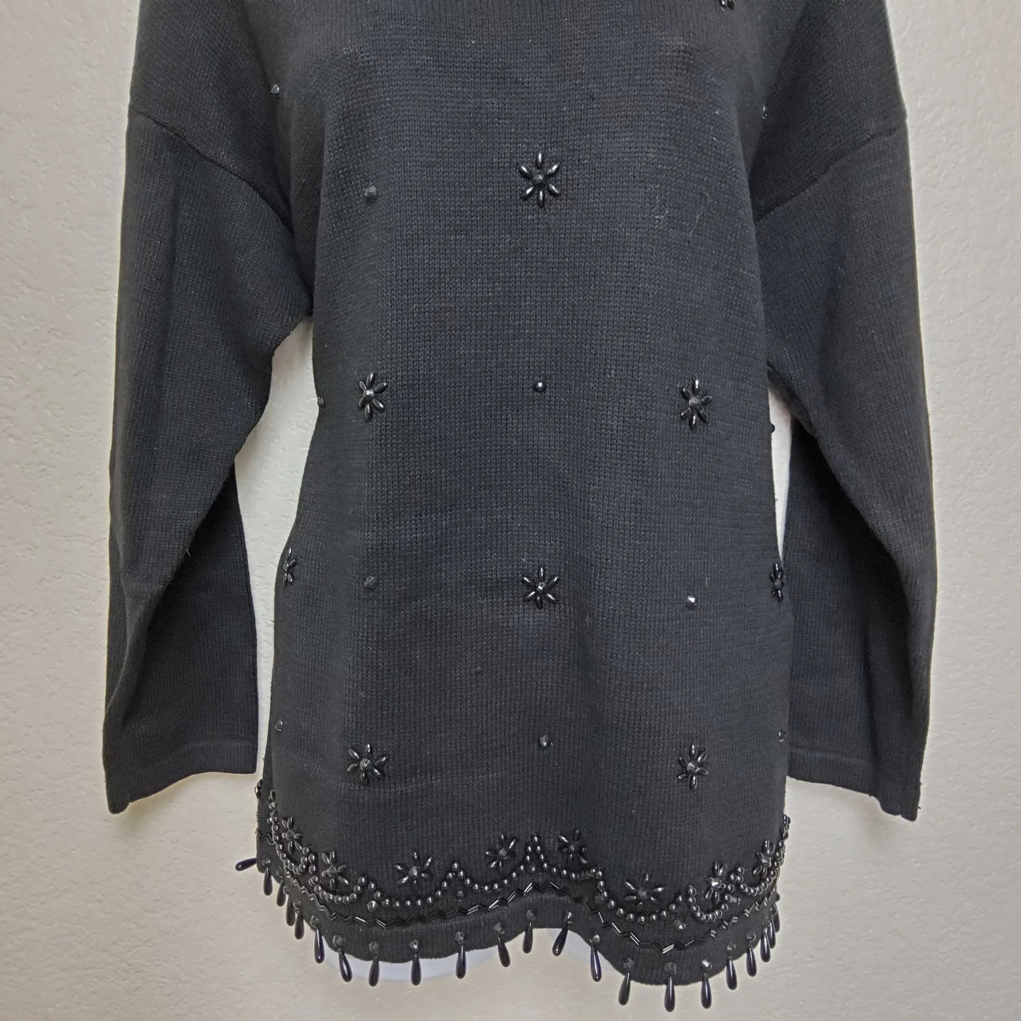 Victoria Jones Black Beaded Pullover Sweater, Women's Medium