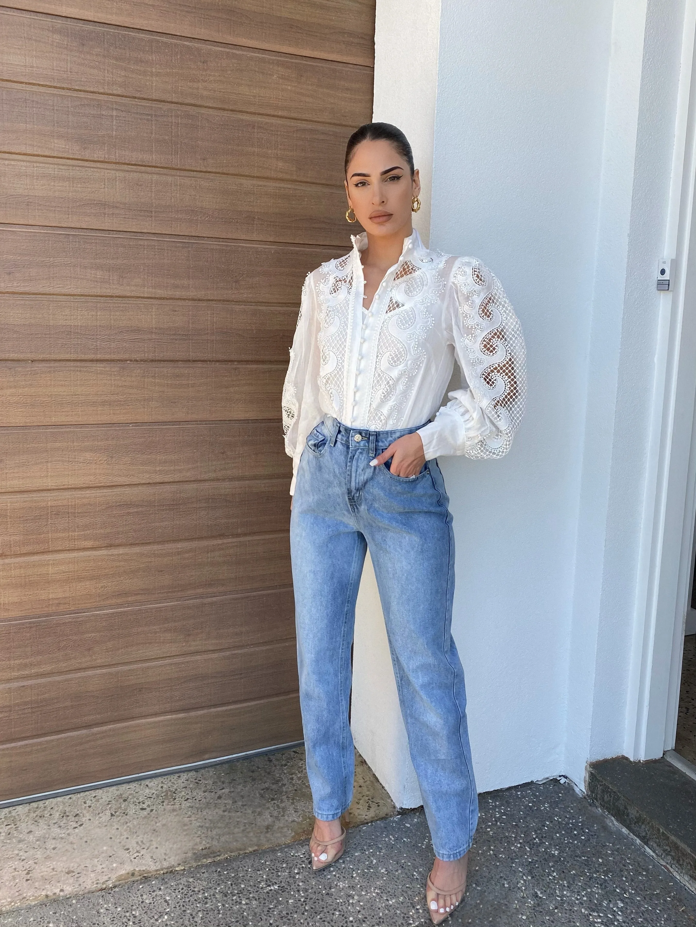 Victoriana white lace blouse