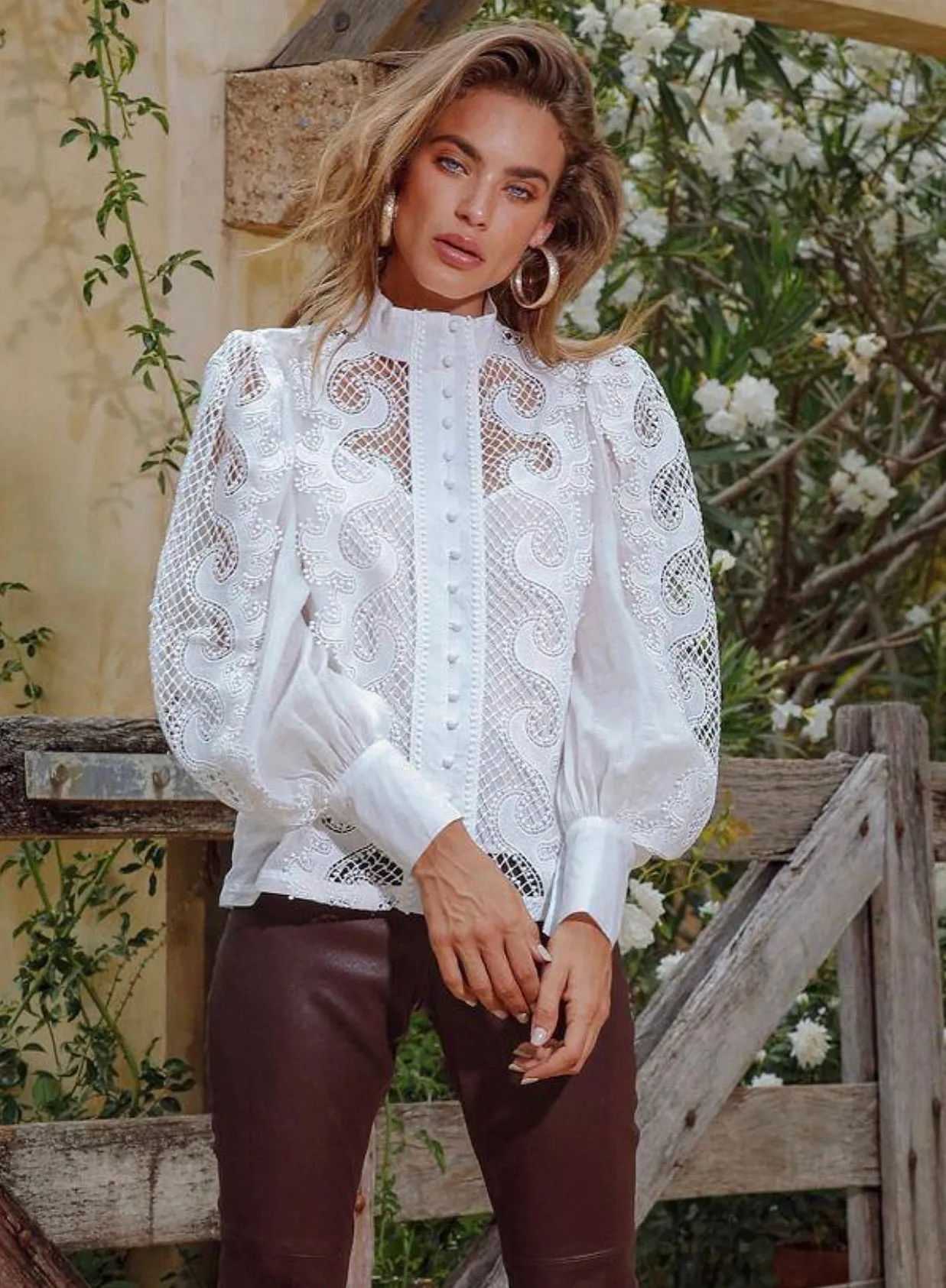 Victoriana white lace blouse