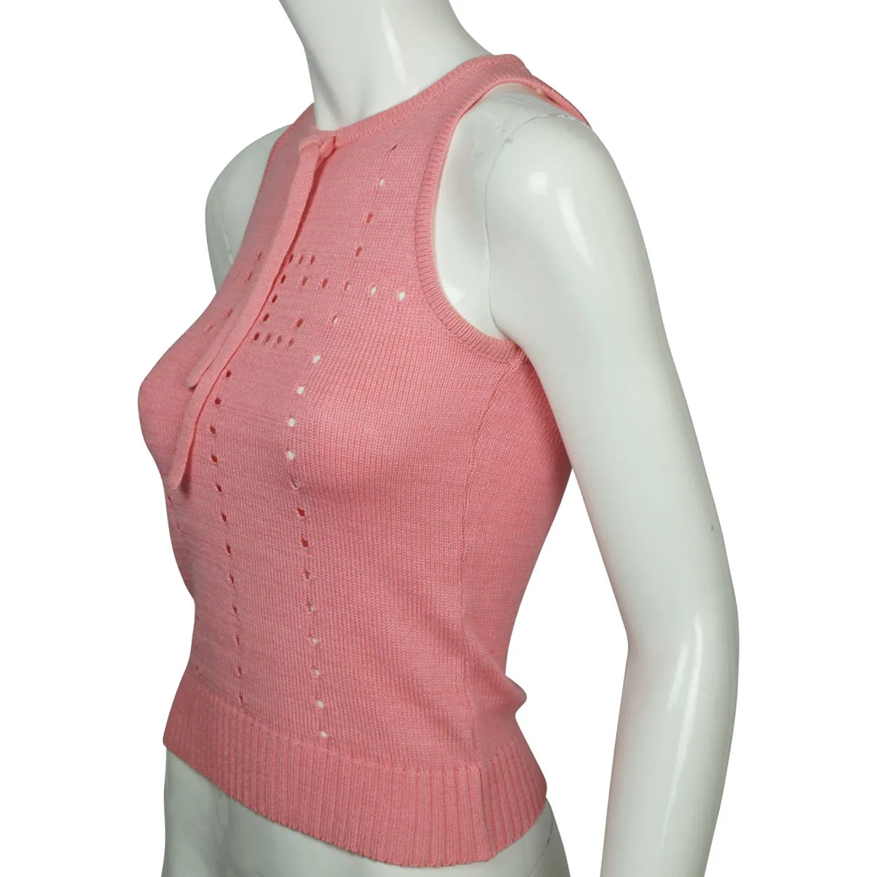 Vintage 1970s Courreges Shell Top Pink Cotton Acrylic Blend Knit Size S