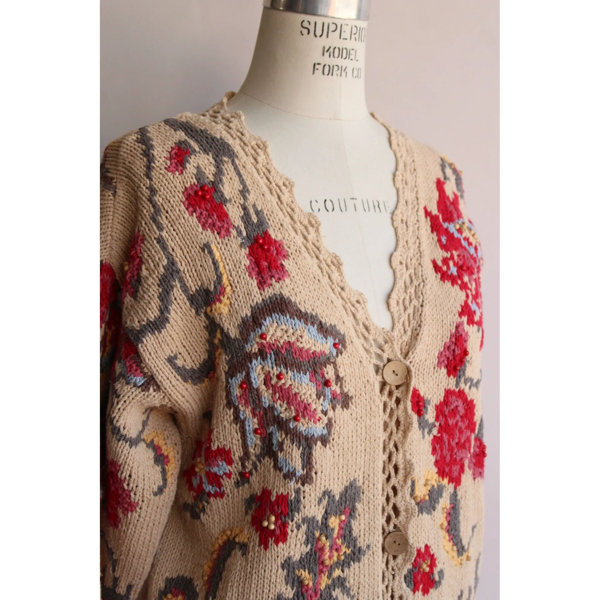 Vintage 1990s Cardigan Sweater by Susan Bristol Beige