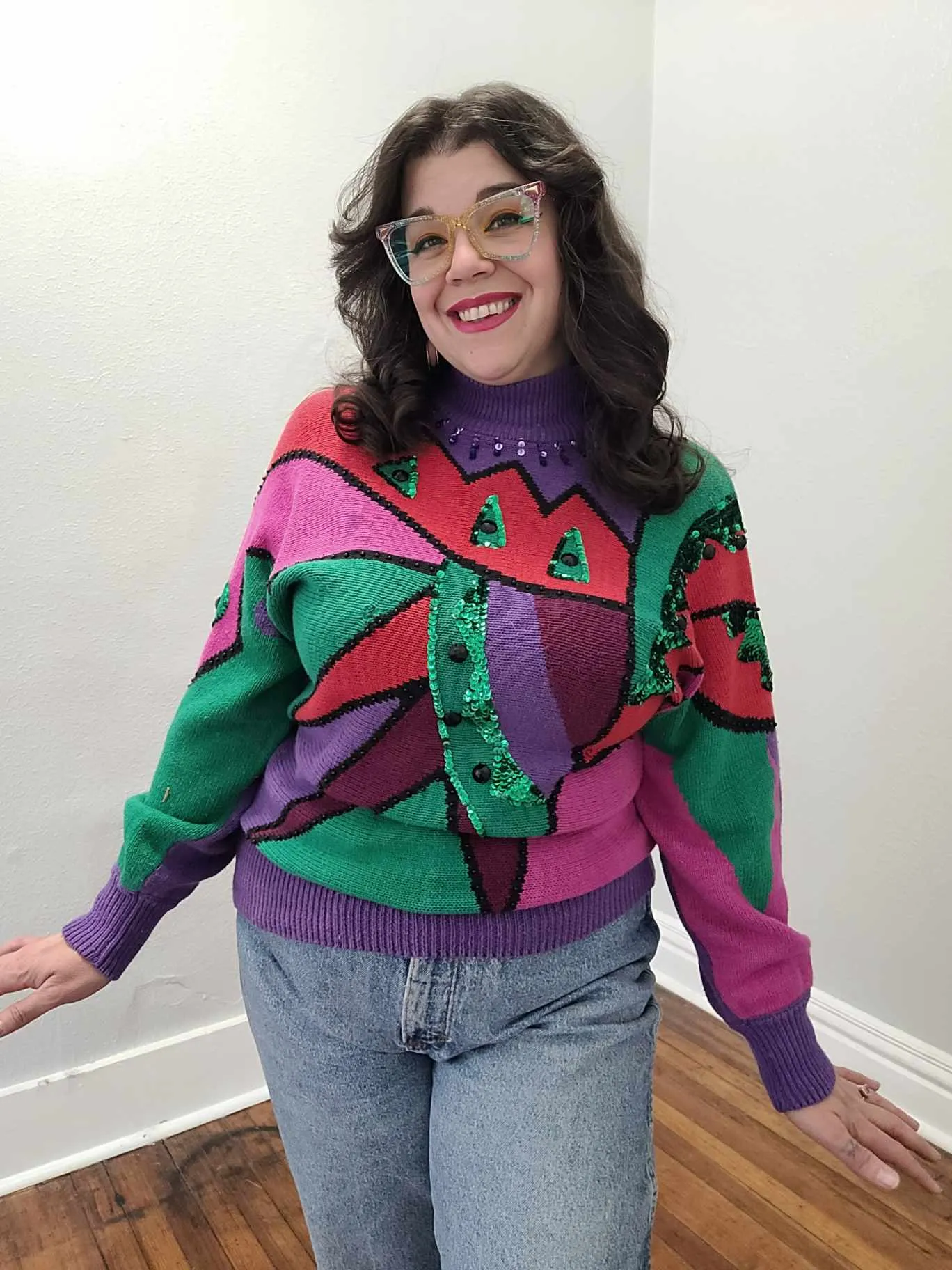 Vintage 80s Purple and Green Sequin Sweater