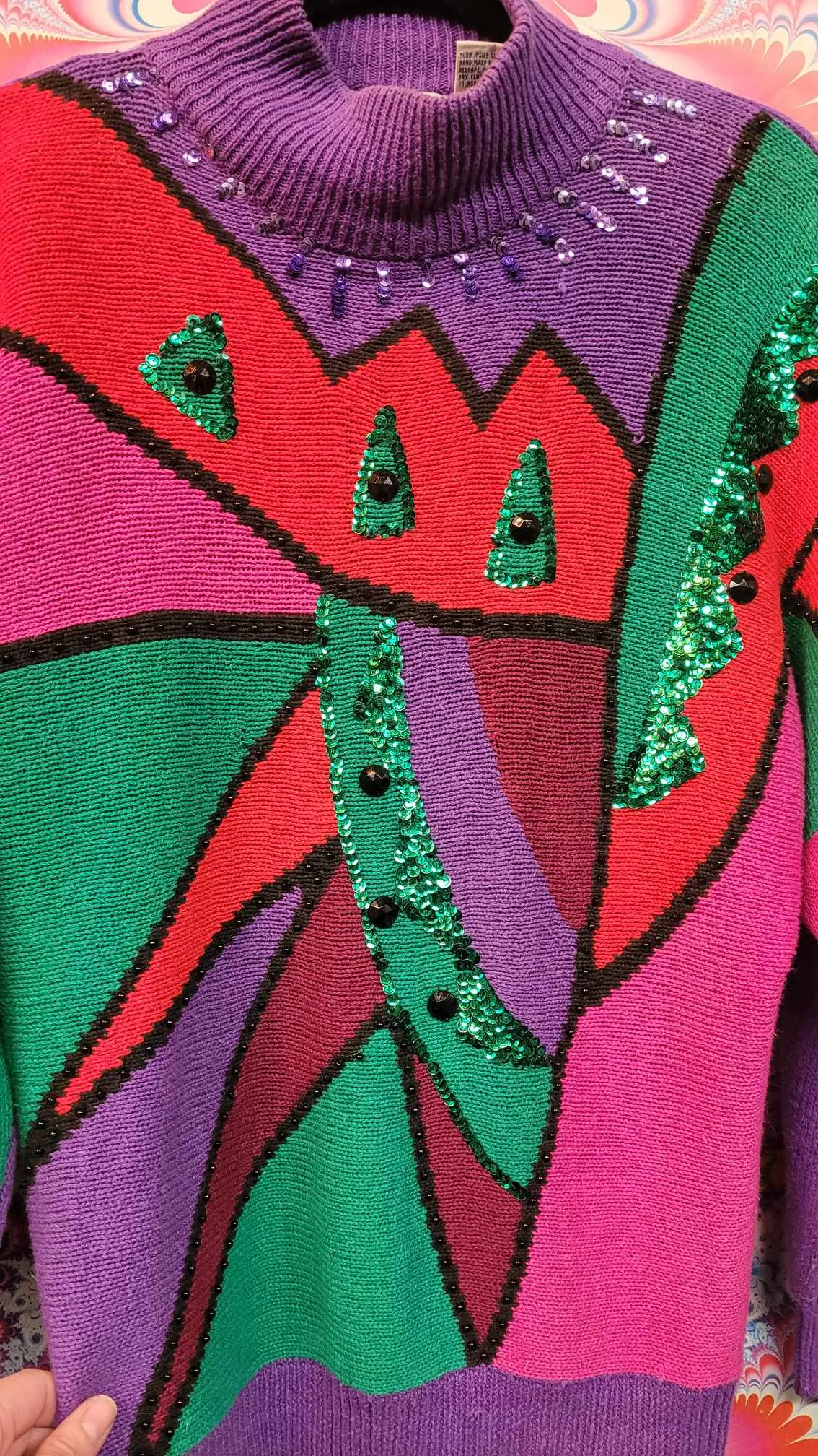 Vintage 80s Purple and Green Sequin Sweater