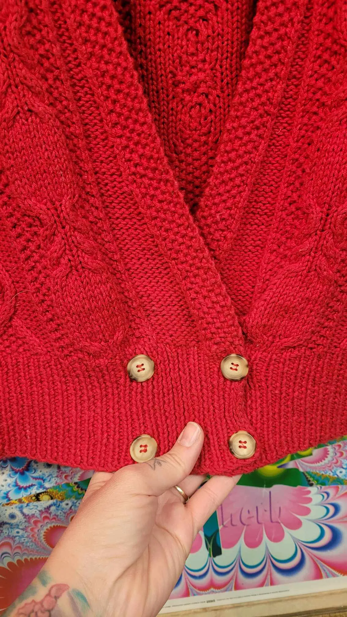 Vintage 90's Red V Neck Cardigan Sweater