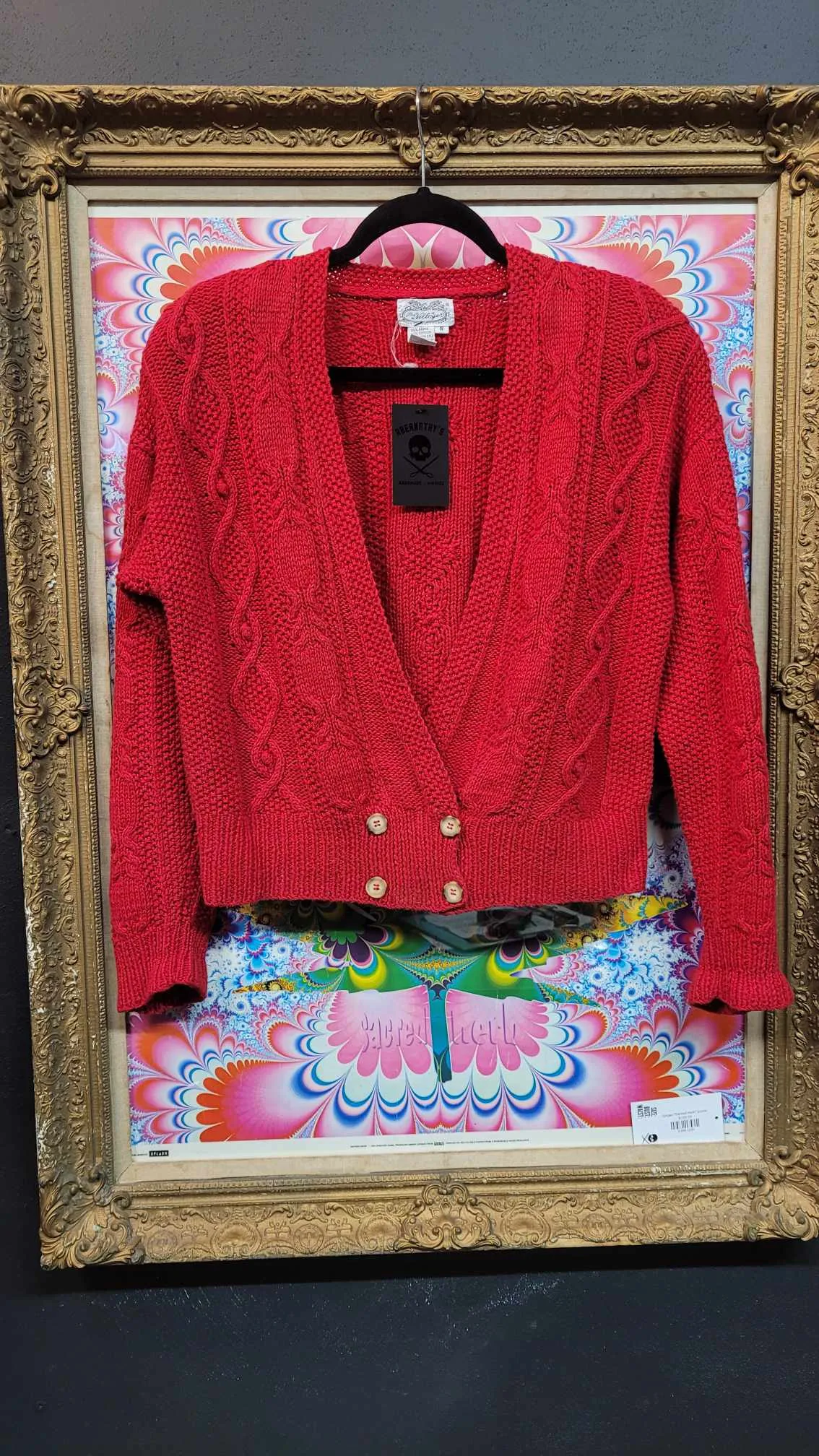 Vintage 90's Red V Neck Cardigan Sweater