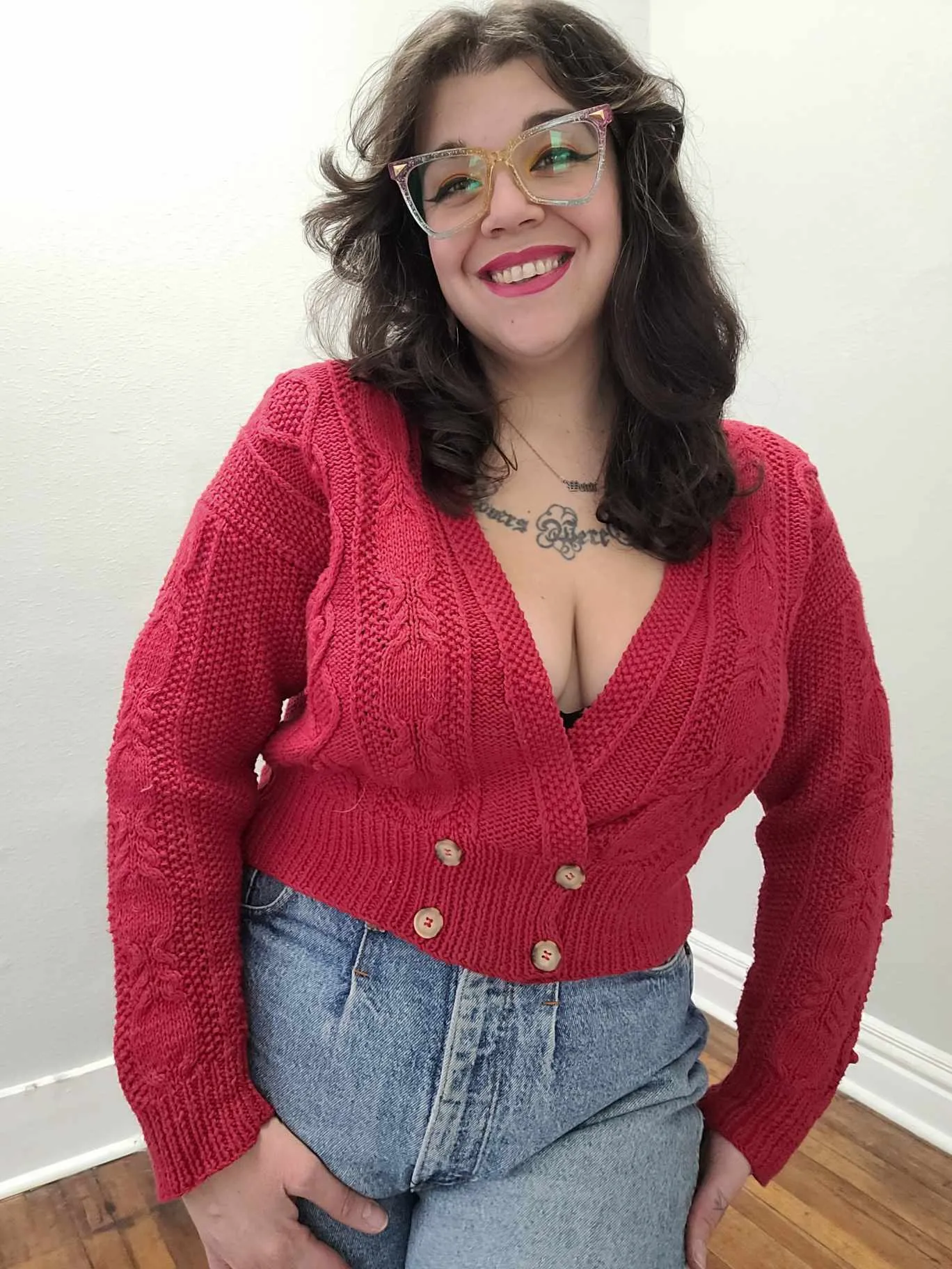 Vintage 90's Red V Neck Cardigan Sweater