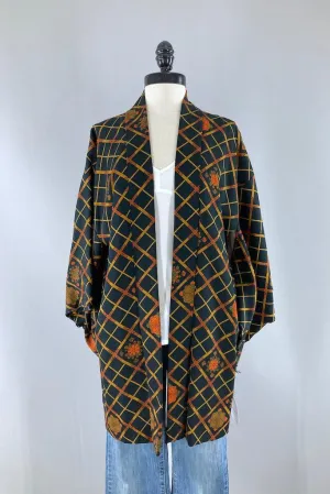 Vintage Black & Orange Silk Kimono Cardigan