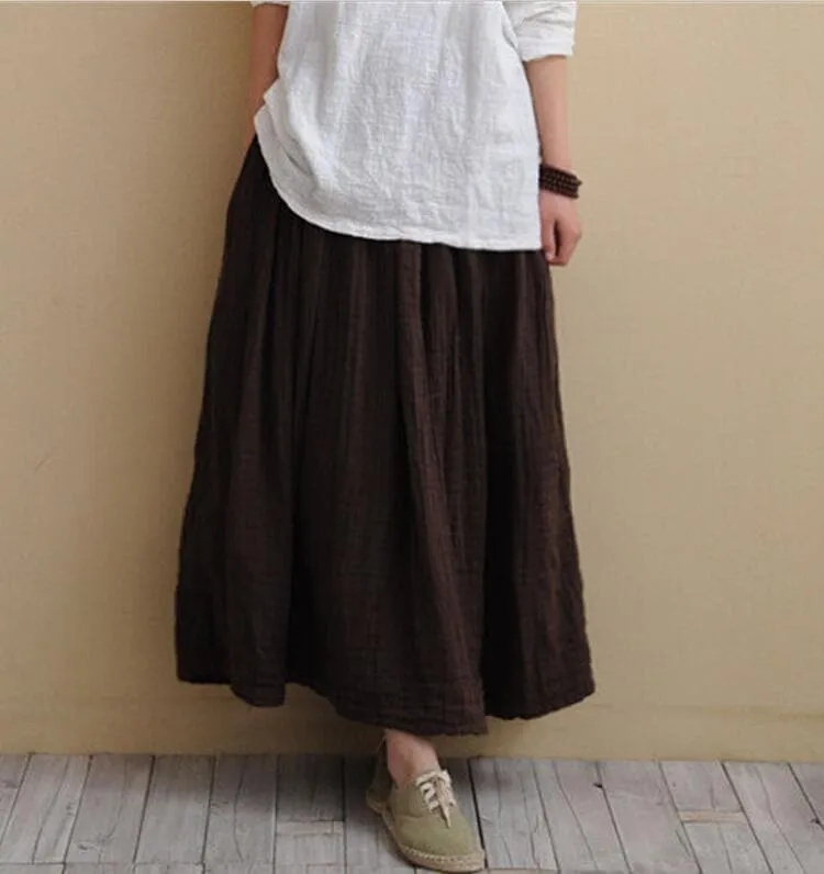 Vintage Cotton Linen Pleated Skirt