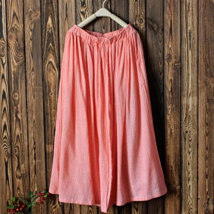 Vintage Cotton Linen Pleated Skirt