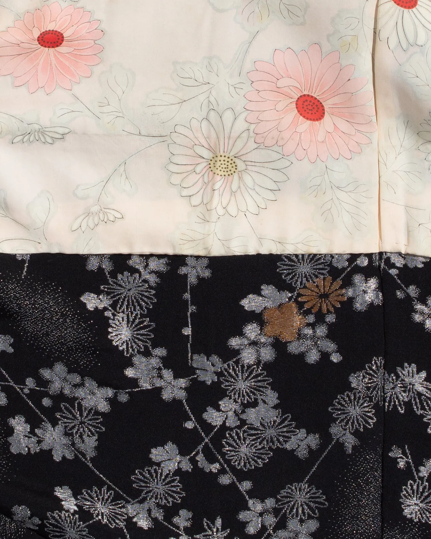 Vintage Haori Jacket, Black with Small Metallic Daisies