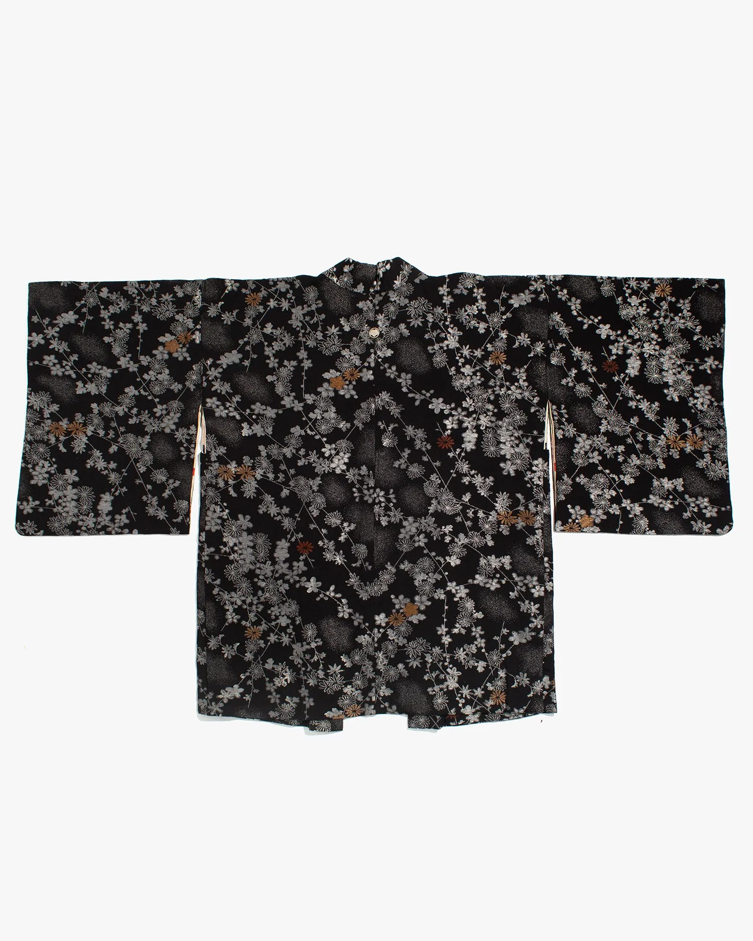 Vintage Haori Jacket, Black with Small Metallic Daisies