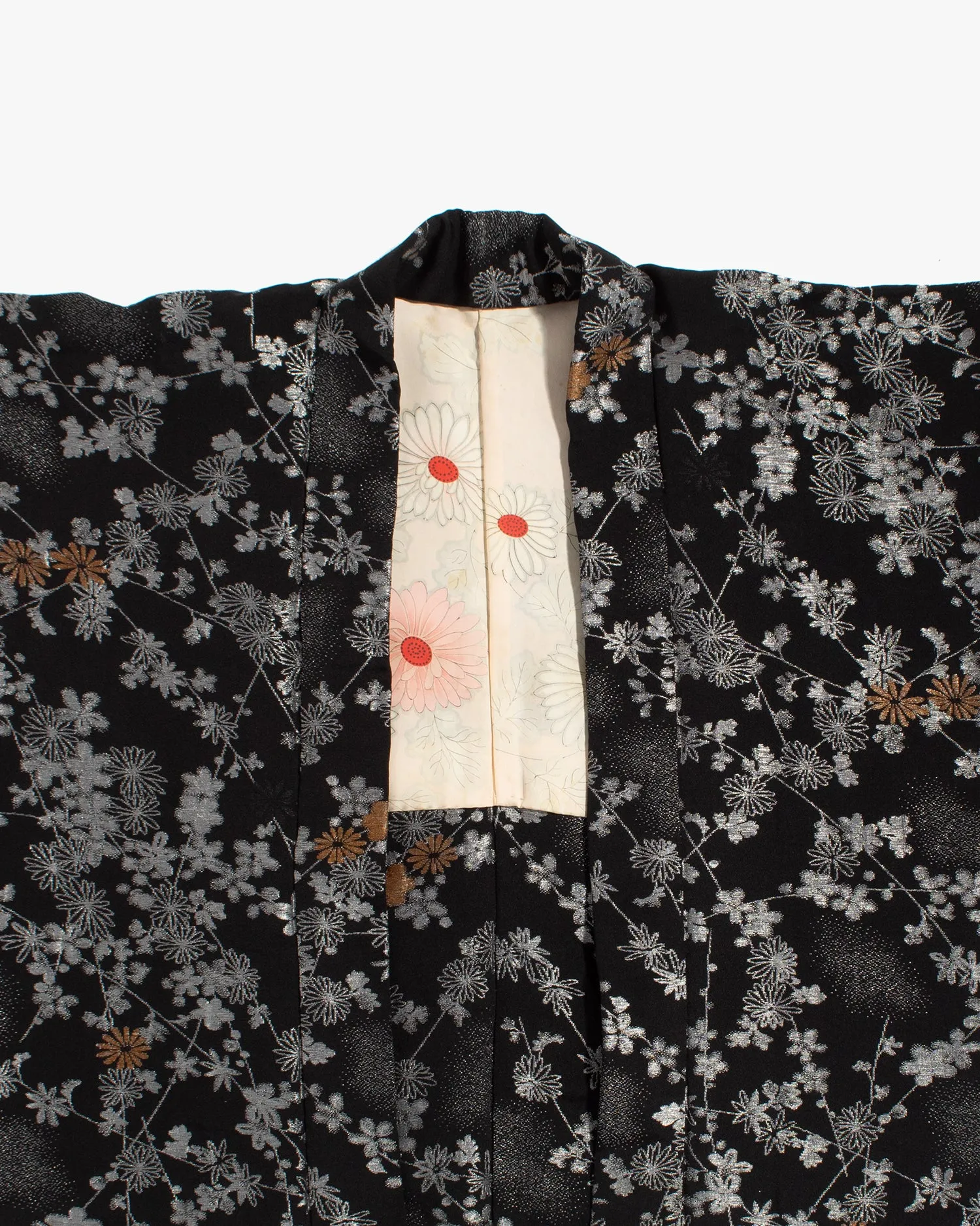 Vintage Haori Jacket, Black with Small Metallic Daisies