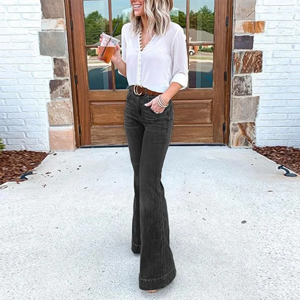 VINTAGE-INSPIRED BELL BOTTOM CUFFED JEANS