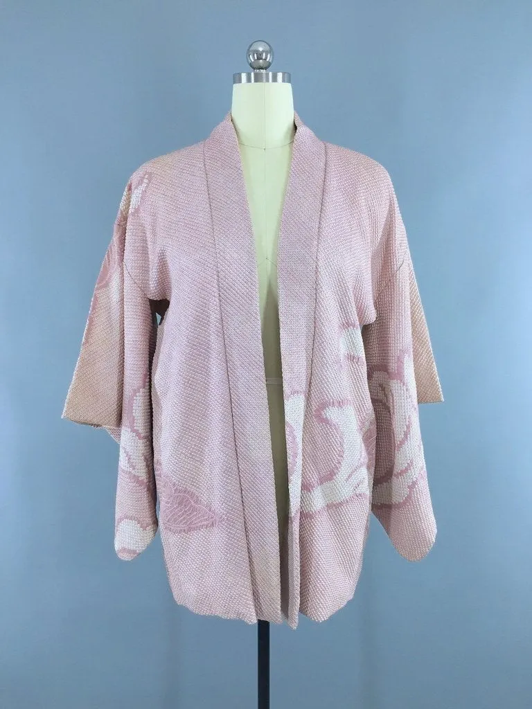 Vintage Mauve Pink Shibori Silk Kimono Cardigan