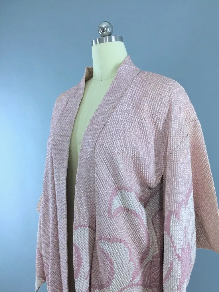 Vintage Mauve Pink Shibori Silk Kimono Cardigan