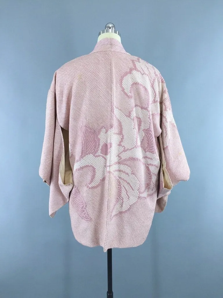 Vintage Mauve Pink Shibori Silk Kimono Cardigan