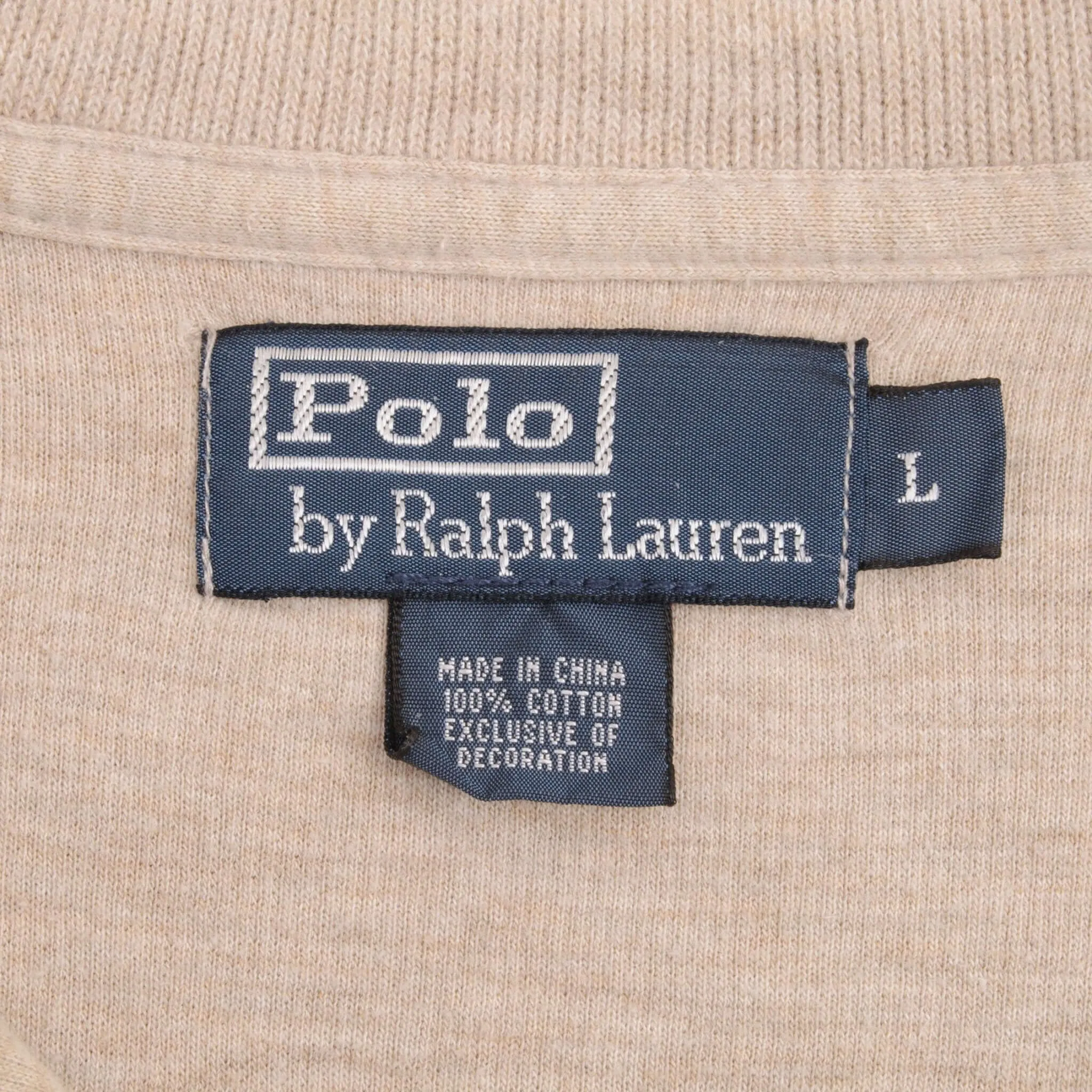 VINTAGE POLO RALPH LAUREN BEIGE QUARTER 1/4 ZIP SWEATER 1990S SIZE LARGE