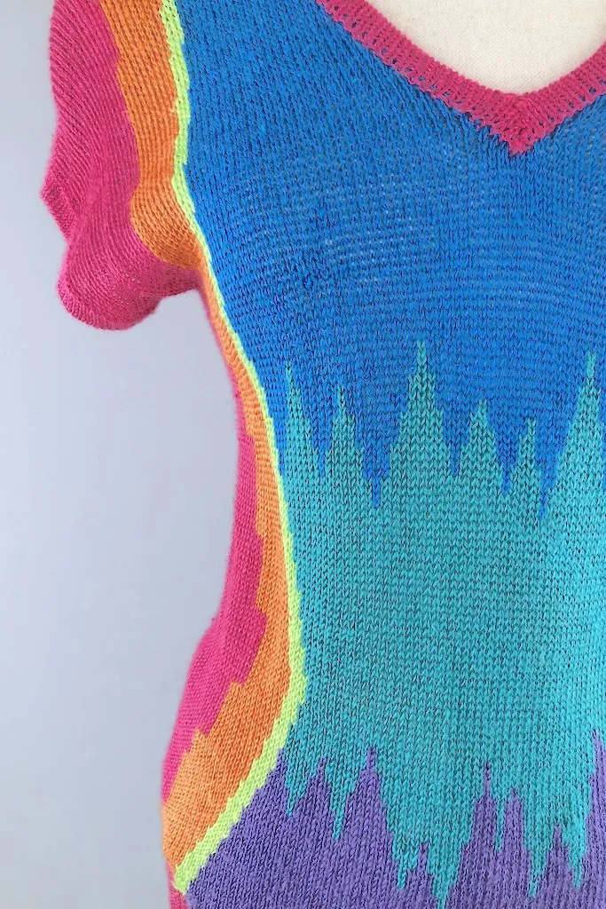 Vintage Summer Rainbow Knit Top