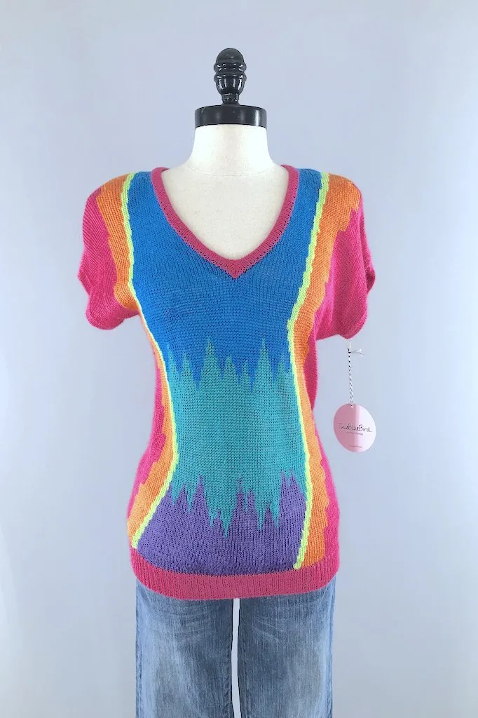 Vintage Summer Rainbow Knit Top