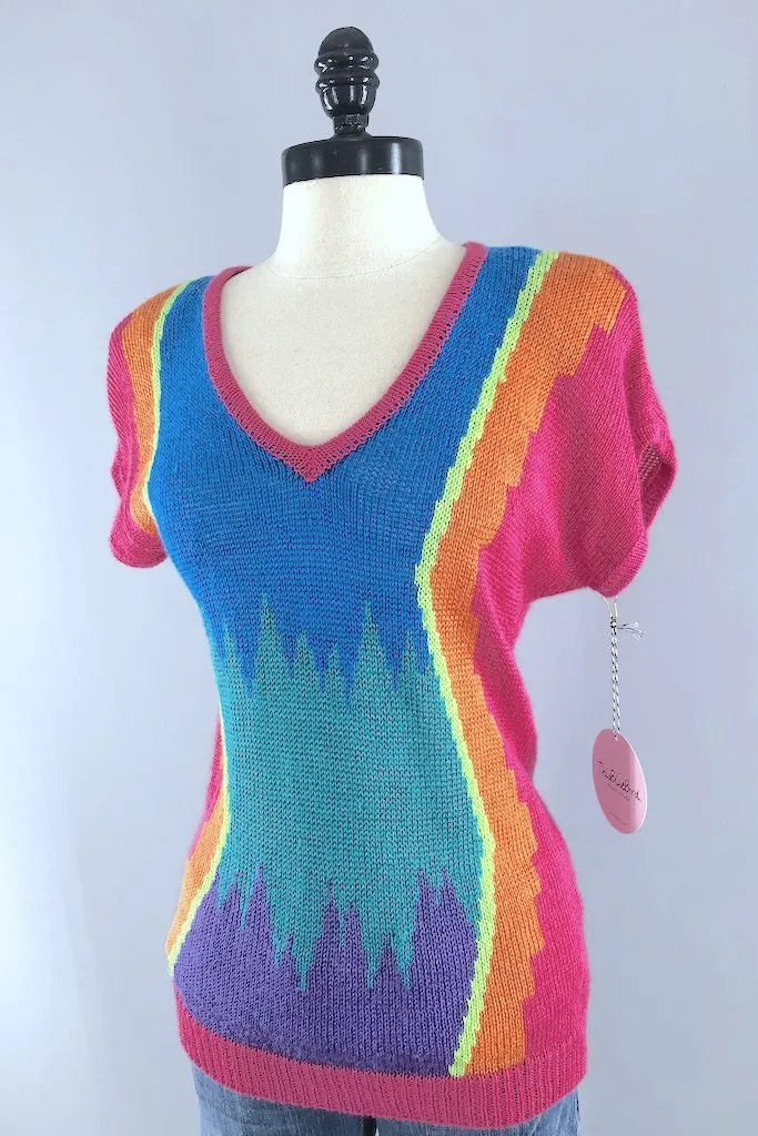 Vintage Summer Rainbow Knit Top