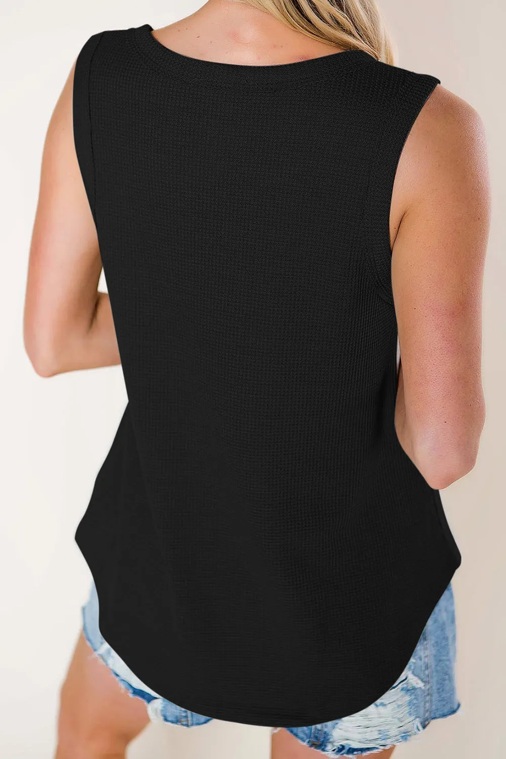 Waffle Eyelet V-Neck Tank Top