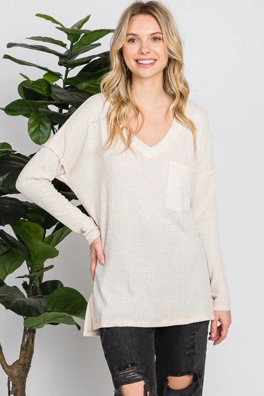 WANDA V NECK LONG SLEEVE TOP WITH POCKET S-XL