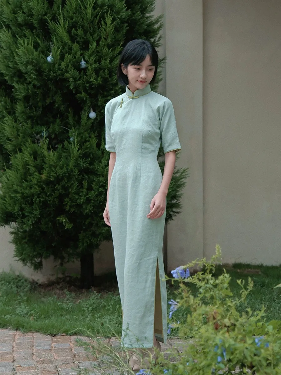 Wang Shu 望舒 1930s Half Sleeve Ramie Plant Summer Qipao