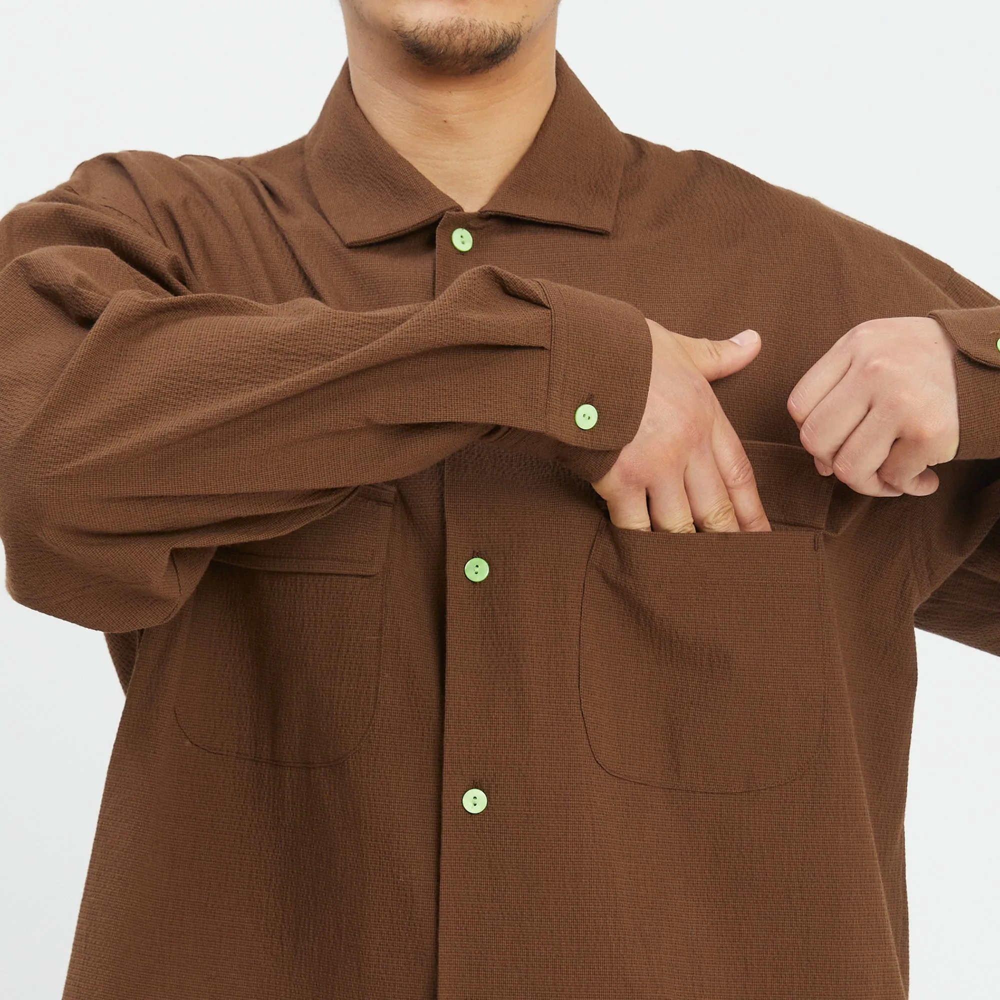 Warrick Shirt - Brown Puckered Cotton