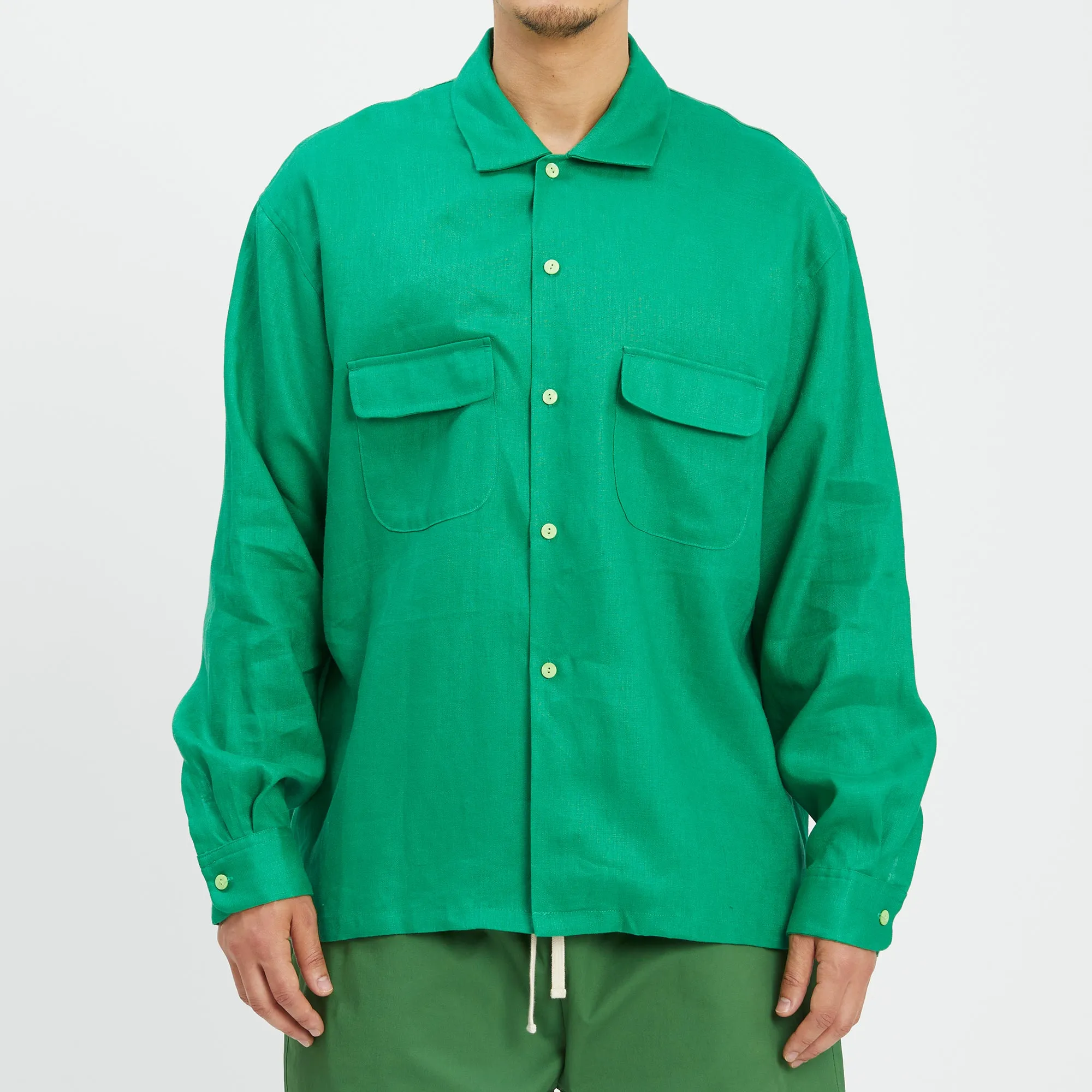 Warrick Shirt - Kelly Green Linen/Rayon