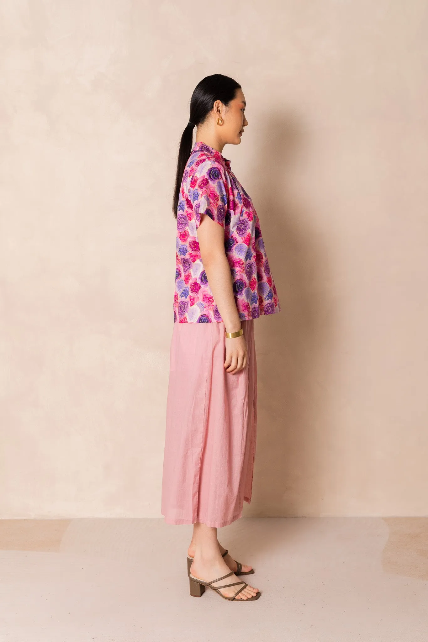 Water Colour Pink Rose Short Sleeve Cheongsam Top