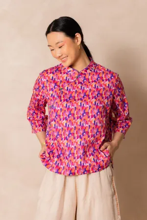 Water Colour Raindrop Print 3/4 Sleeve Cheongsam Top