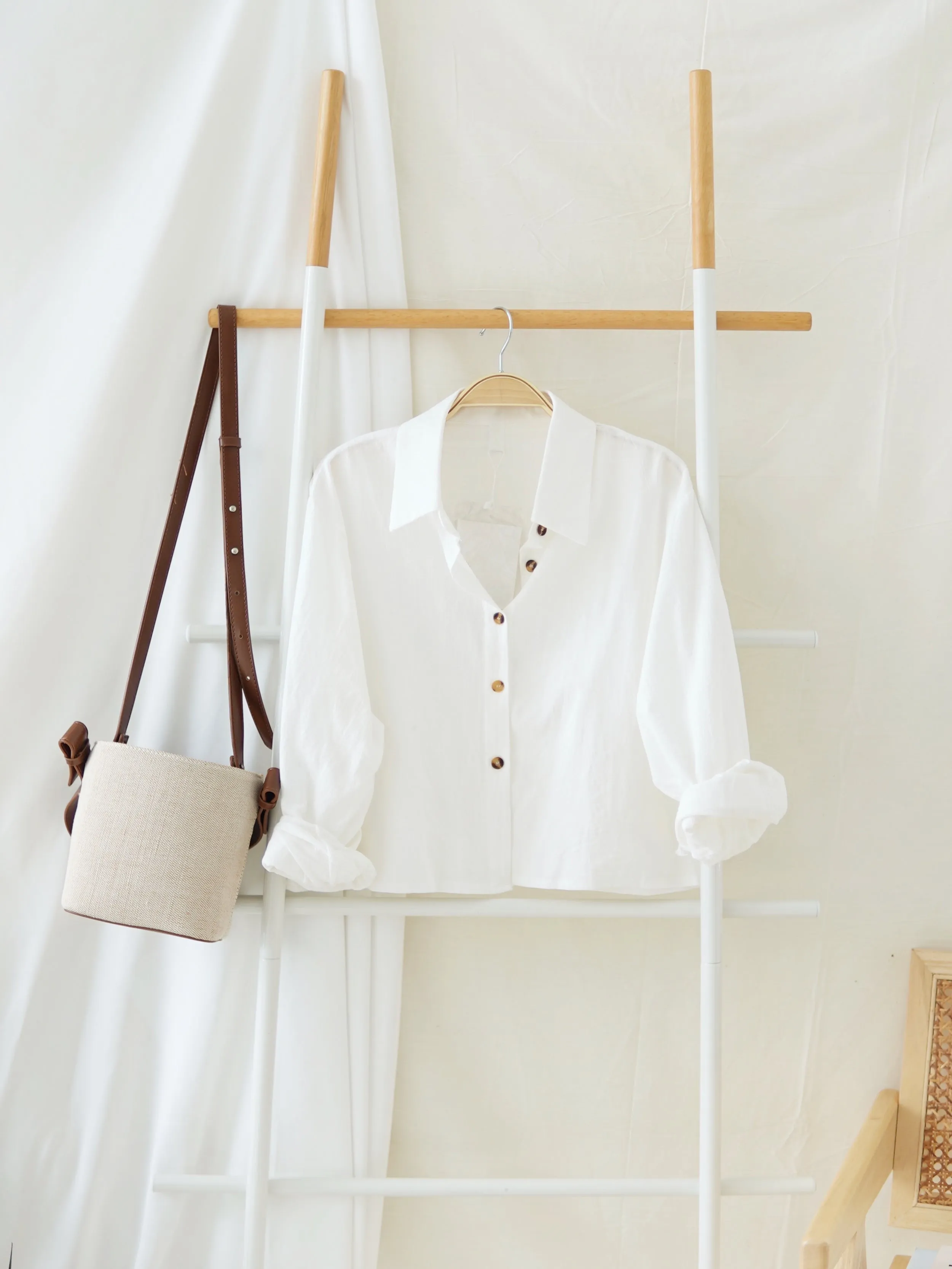 White Linen Button Outer / Top