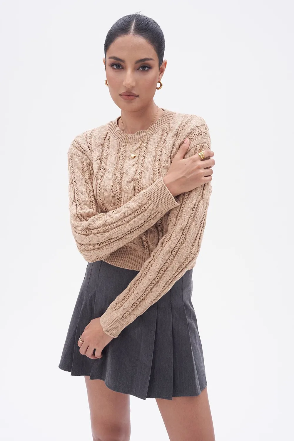 'Willy' Cable Knit Round Neck Pullover Sweater (4 Color)