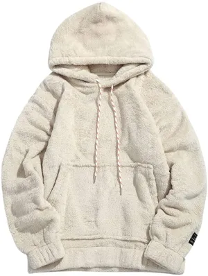 Winter Fluffy Hoodie White Oversized Pullover Sweatshirt