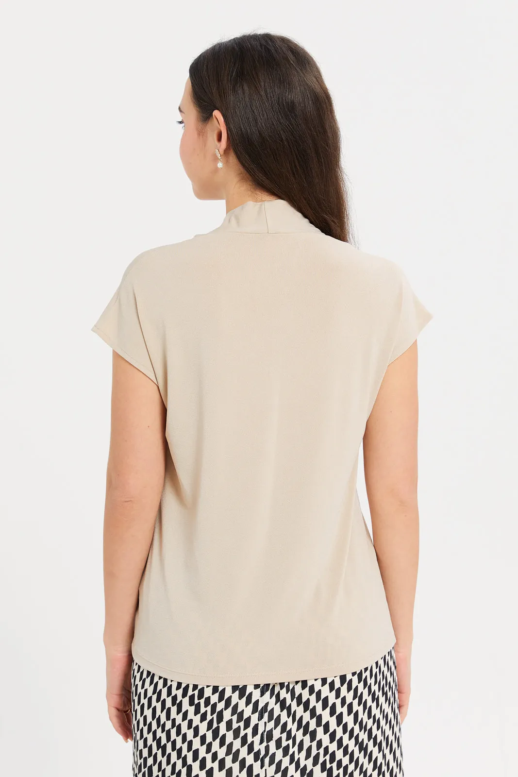 Women Beige Drop Shoulder Knit Top