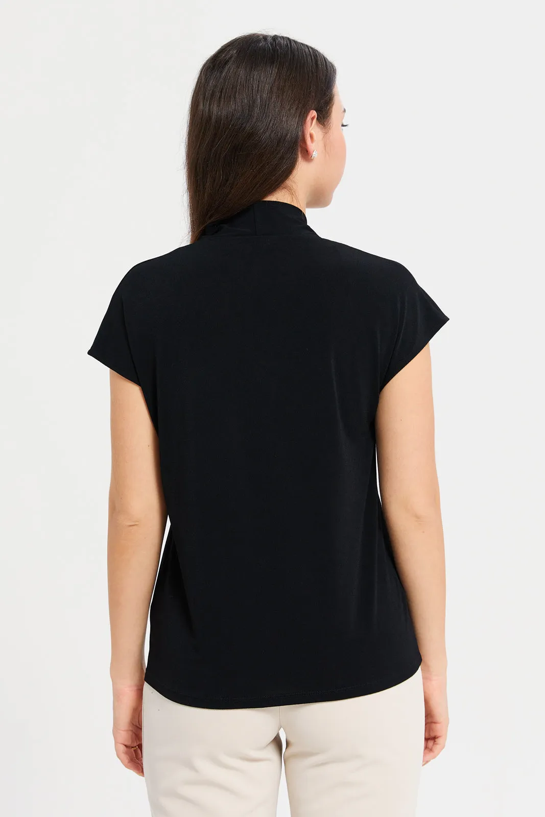 Women Black Drop Shoulder Knit Top