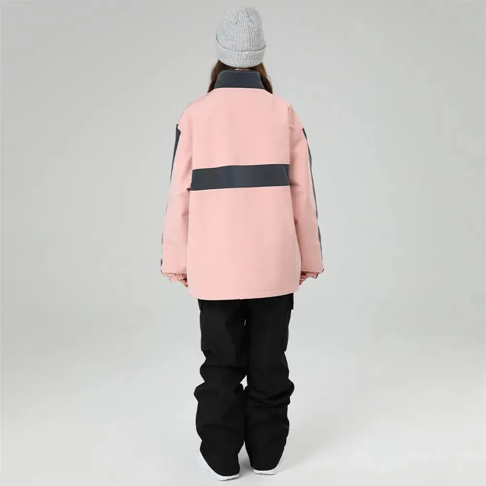 Women Pink Insulated Snow Ski Cargo Jacket Colorblock