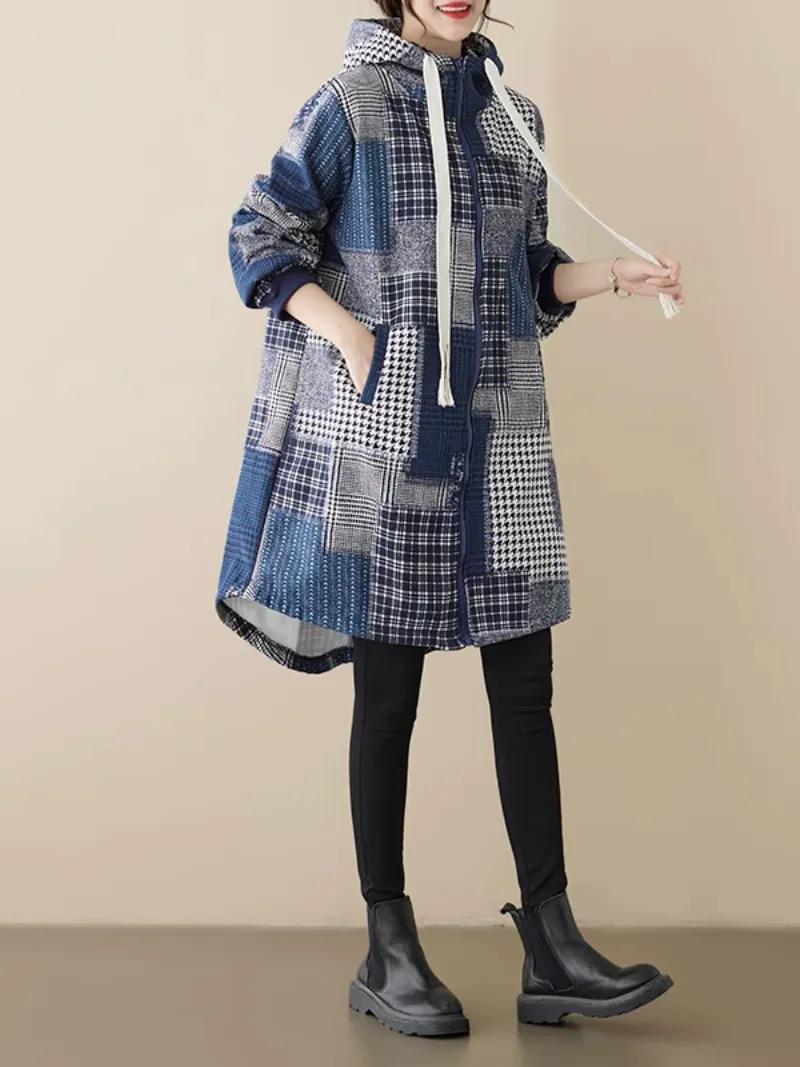 Women's Cozy and Beautiful Hoodie Warm Plaid Long Top