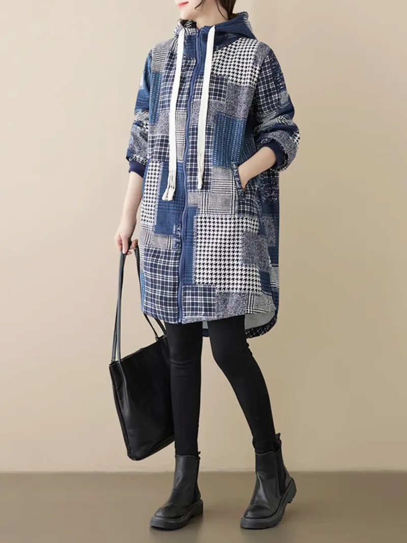 Women's Cozy and Beautiful Hoodie Warm Plaid Long Top