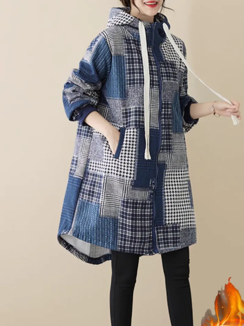 Women's Cozy and Beautiful Hoodie Warm Plaid Long Top