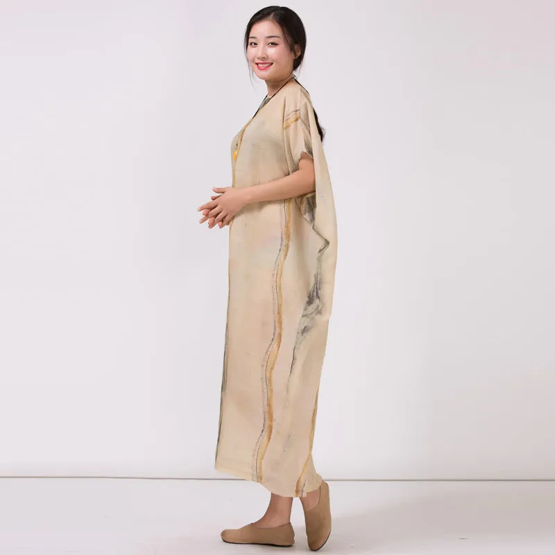 Women's Elegant Loose Plus Size Ramie Maxi Dress