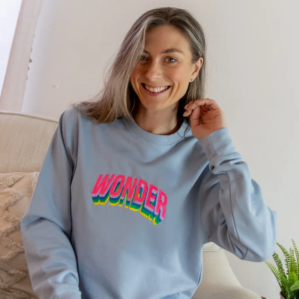 Wonder Sweatshirt In Baby Blue With Neon Embroidery