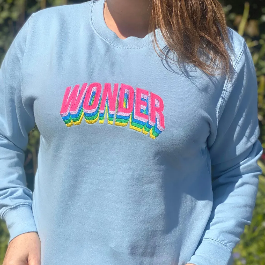 Wonder Sweatshirt In Baby Blue With Neon Embroidery