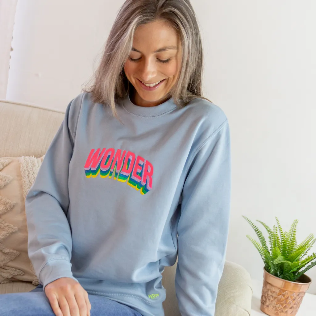 Wonder Sweatshirt In Baby Blue With Neon Embroidery